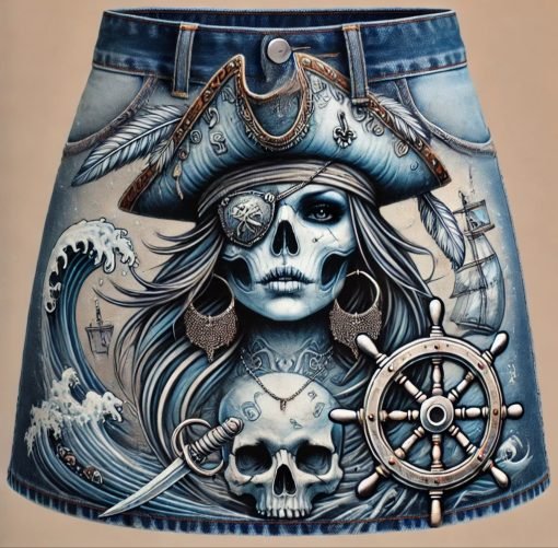 Reina corsaria falda denim azul pintada a mano